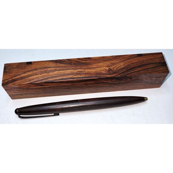 Teak Wood Ballpoint Pen with Display Case Hand Made Signed - Picture 4 of 7